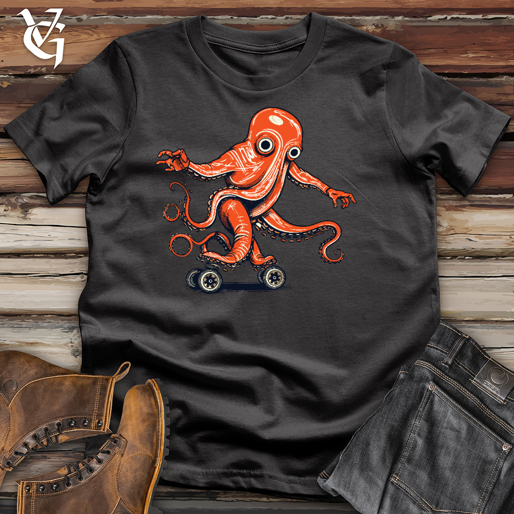 Octopus Riding On Roller Skate Cotton Tee