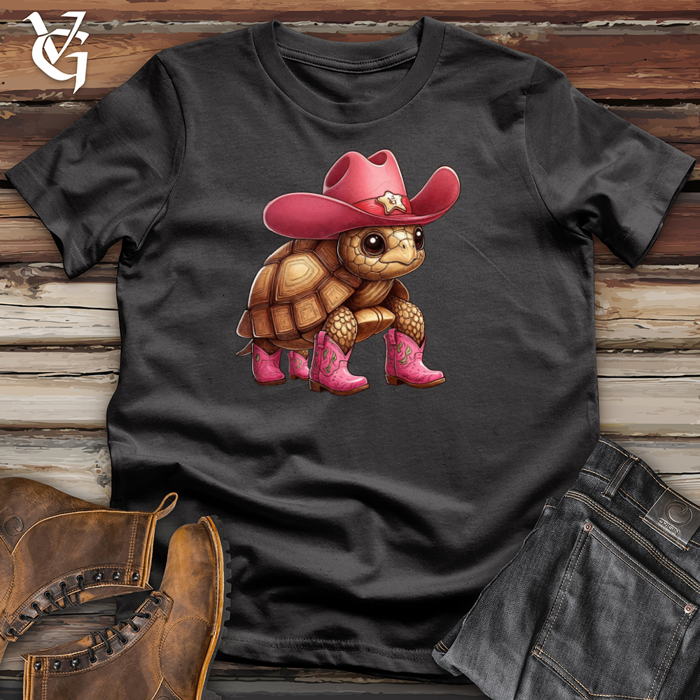 Tortoise Wearing a Hat and Pink Cowboy Boots Cotton Tee
