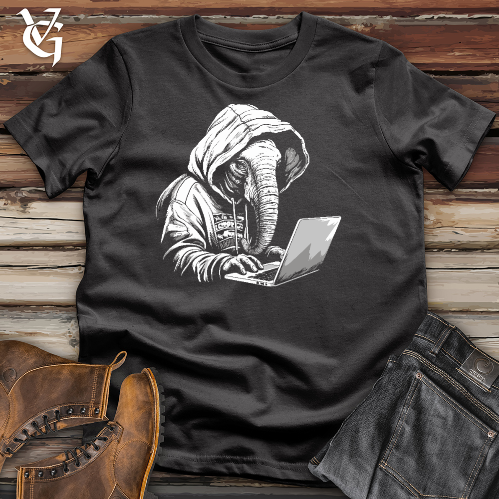 Elephant Working With Laptop Cotton Tee