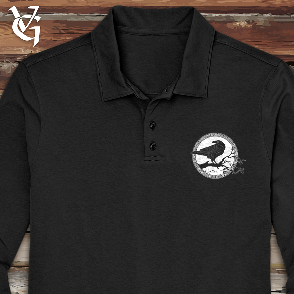 White Winter Raven Long Sleeve Polo