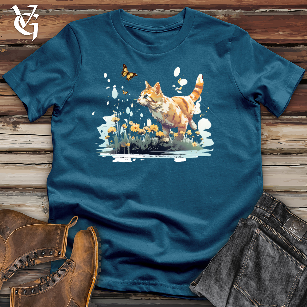 Cat Chasing Butterfly Cotton Tee