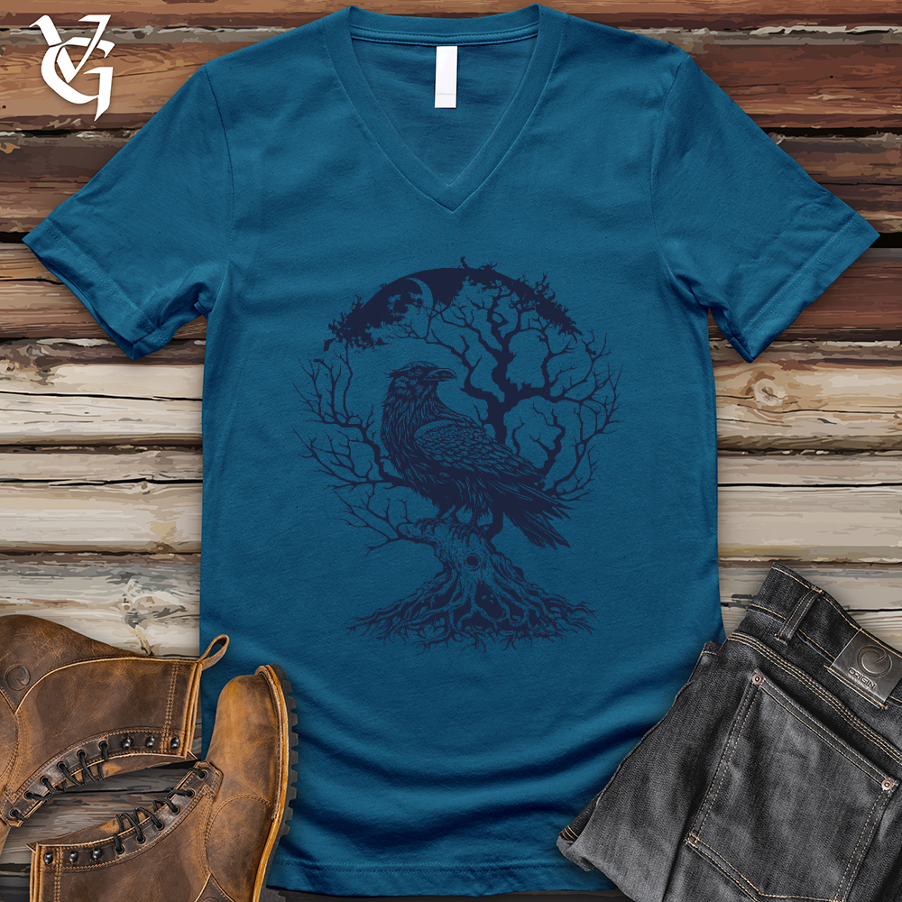 Raven and Old Tree Tattoo V- Neck Tee