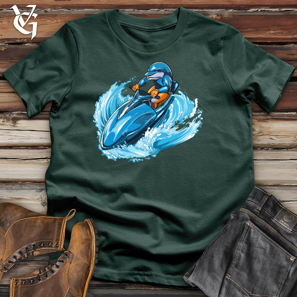 A Dolphin Driving a Jet Ski in the Ocean Cotton Tee