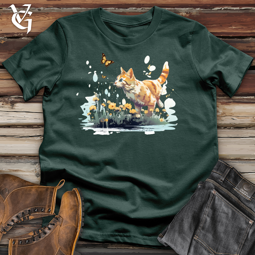 Cat Chasing Butterfly Cotton Tee