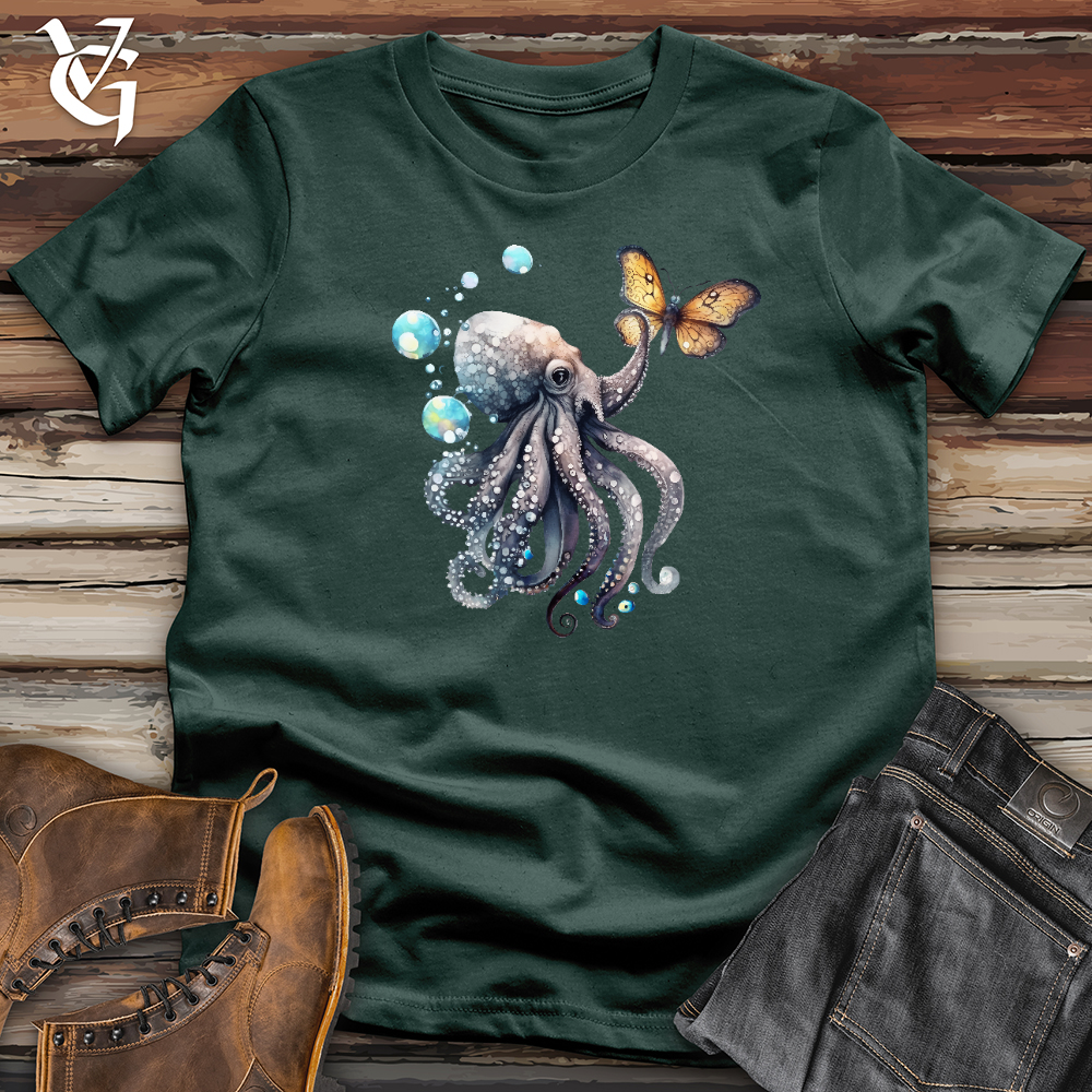 Octopus Playing With Butterfly 03 Cotton Tee