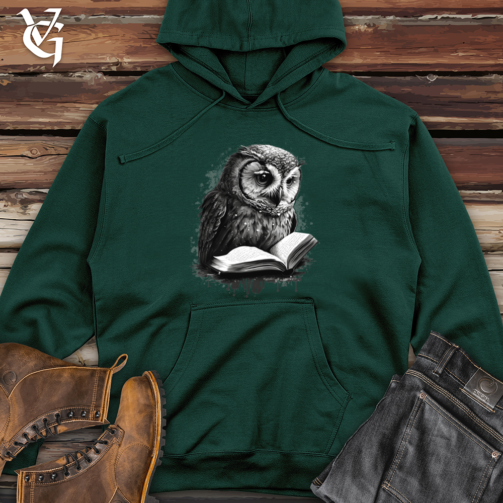 Owl Reading Book Midweight Hooded Sweatshirt