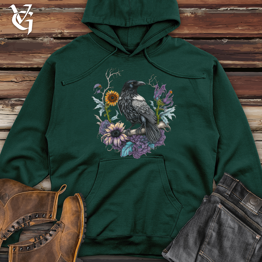 Flower Wreath Raven Midweight Hooded Sweatshirt