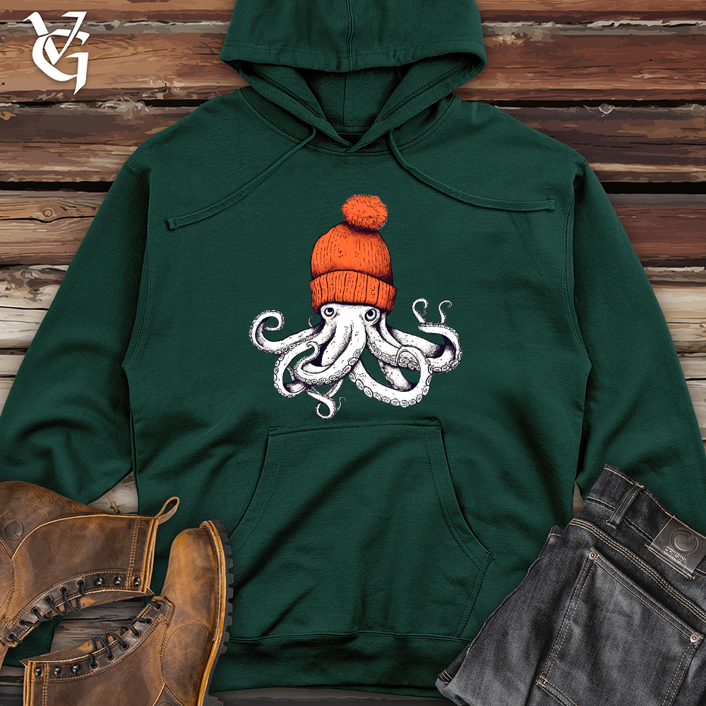 Octopus Orange Beanie Midweight Hooded Sweatshirt