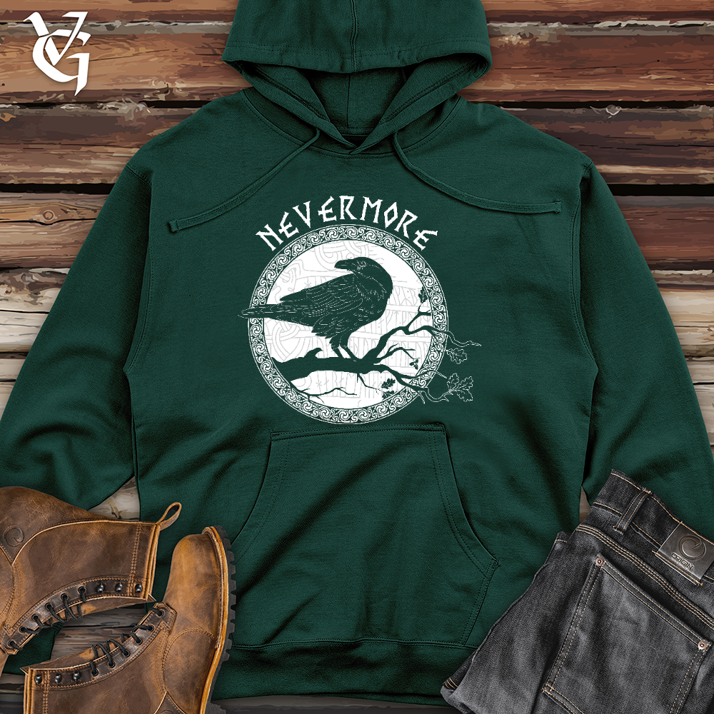 Nevermore White Winter Raven Midweight Hooded Sweatshirt