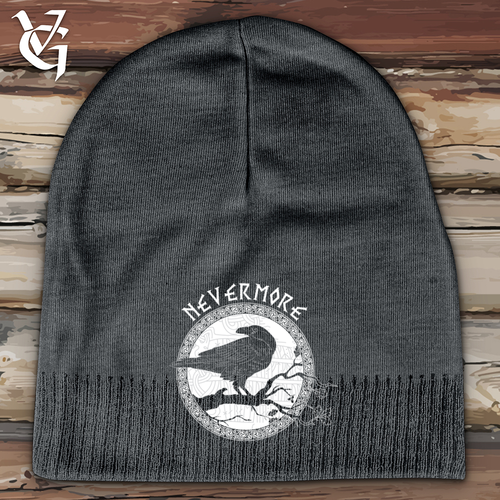 Nevermore White Winter Raven Cotton Beanie