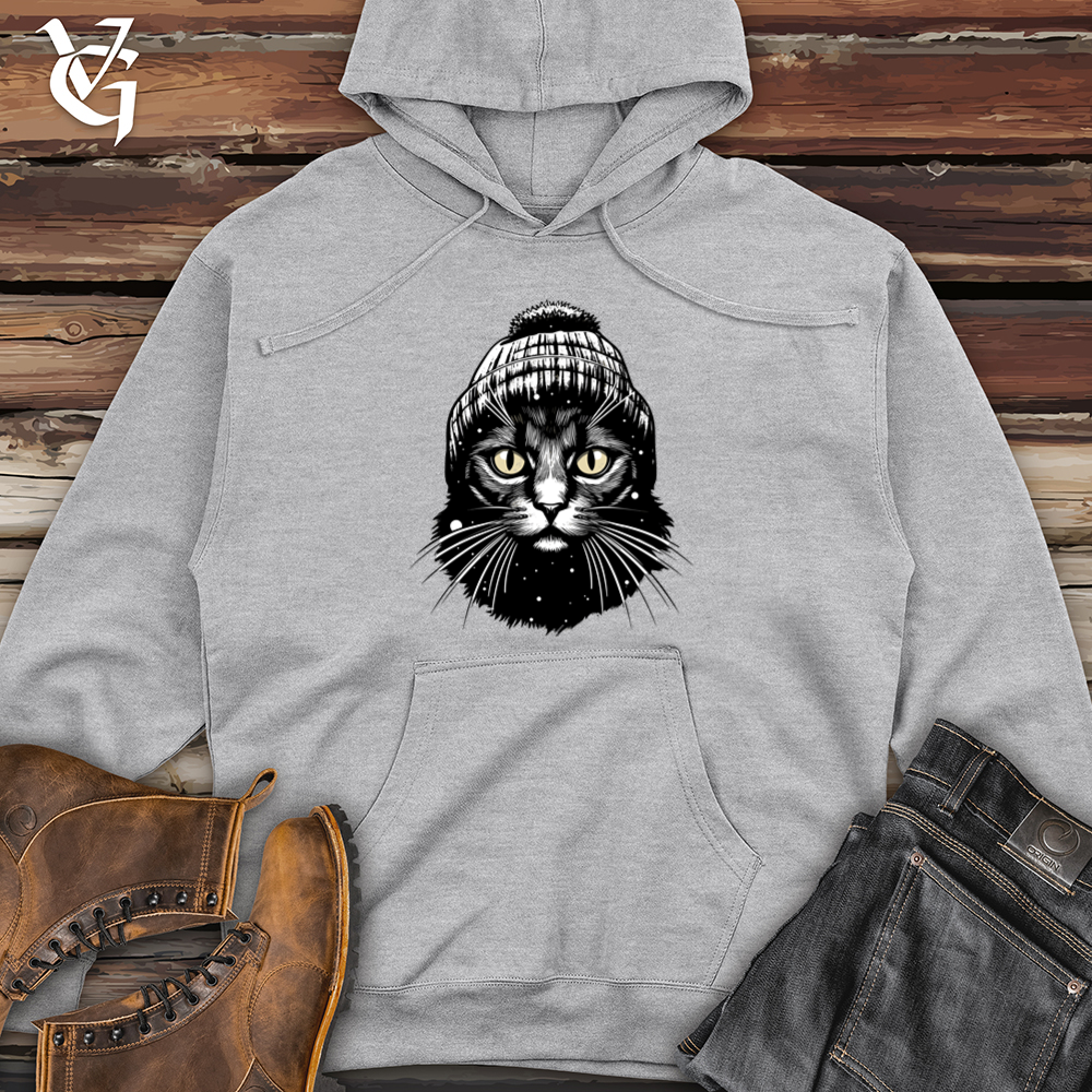 Vintage Beanie Black Cat 02 Midweight Hooded Sweatshirt