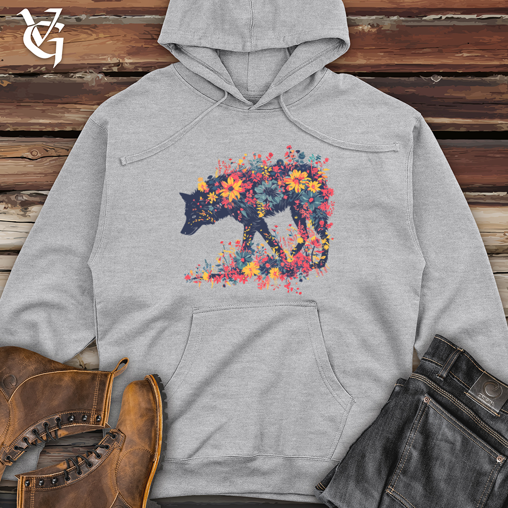 Floral Wolf Silhouette Midweight Hooded Sweatshirt