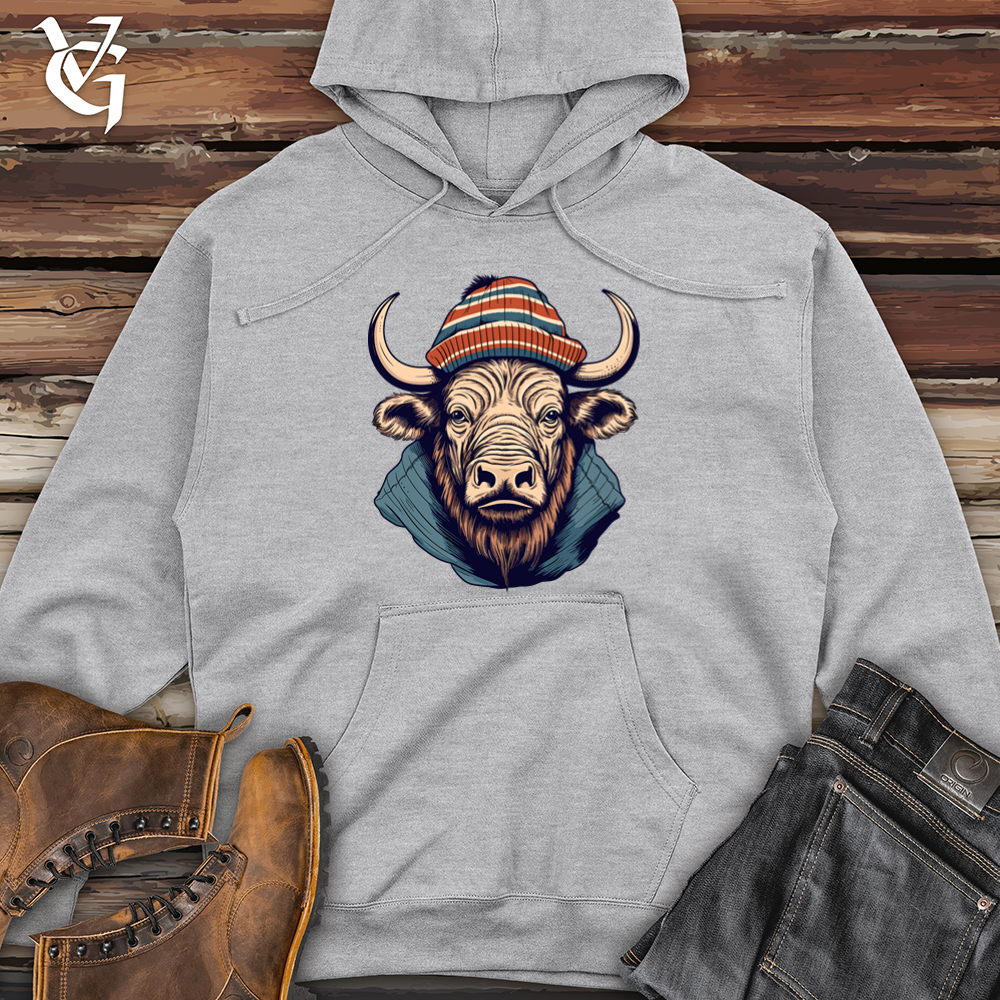 Vintage Buffalo Wearing Beanie Midweight Hooded Sweatshirt