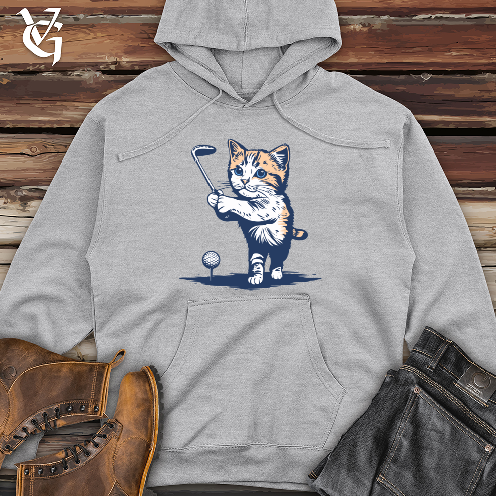 Cat Golfing Midweight Hooded Sweatshirt