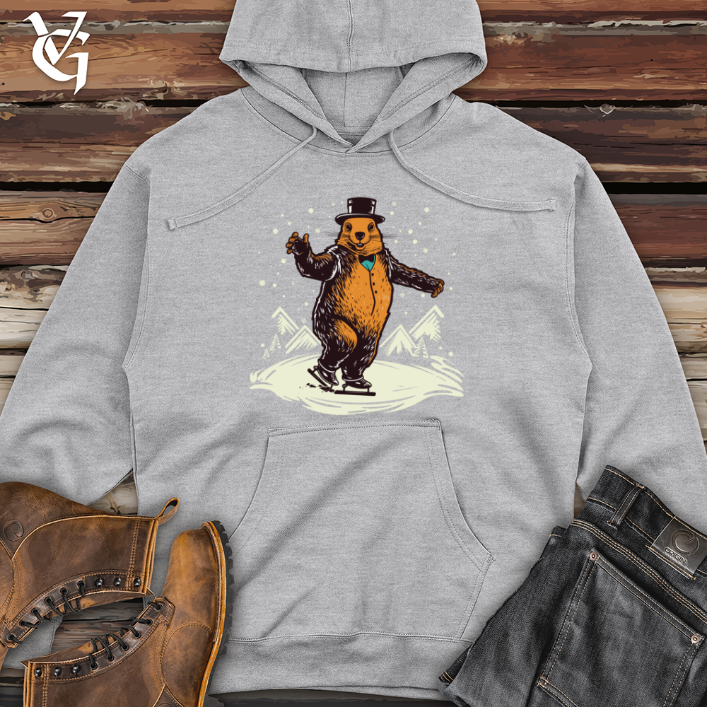 Beaver Ice Skating Midweight Hooded Sweatshirt