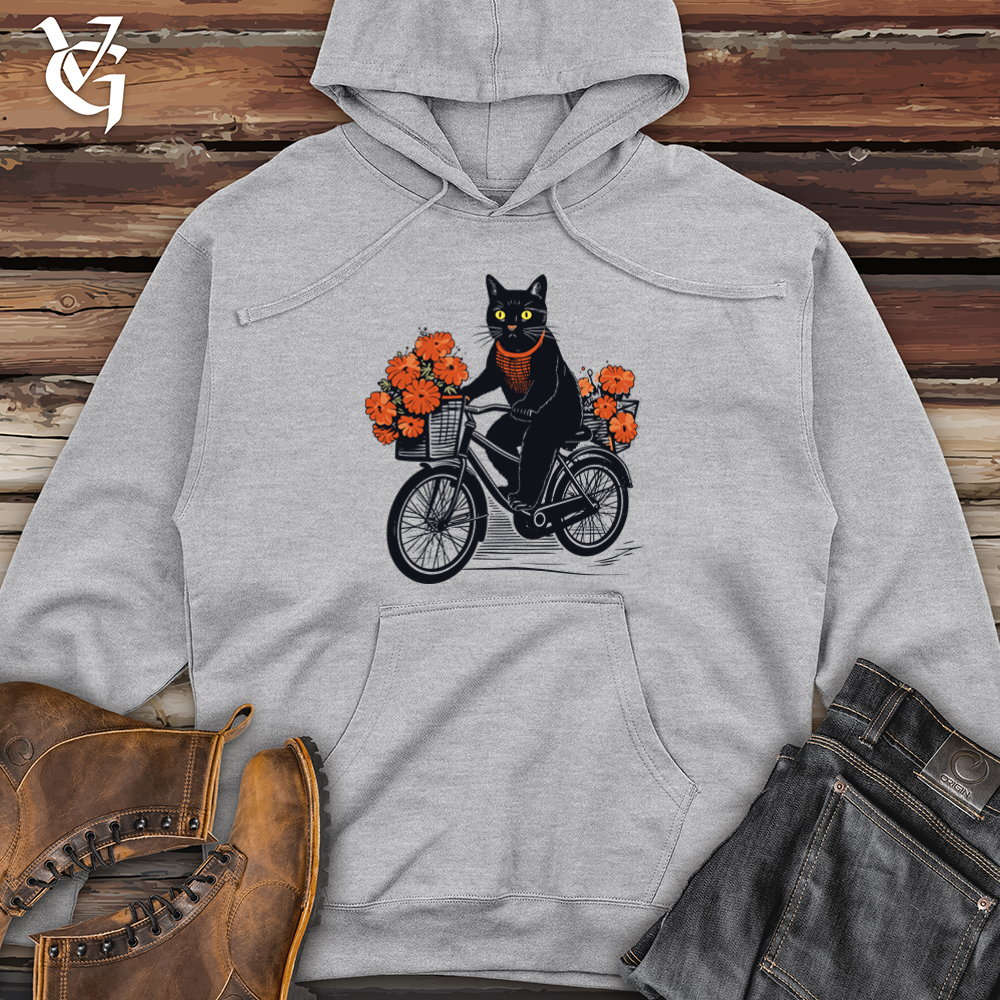 Vintage Bicycle Riding Cat Midweight Hooded Sweatshirt