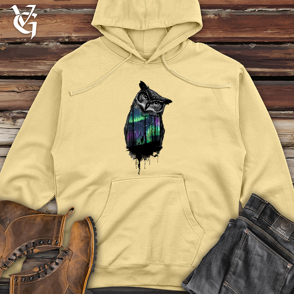 Northern Lights Owl Midweight Hooded Sweatshirt