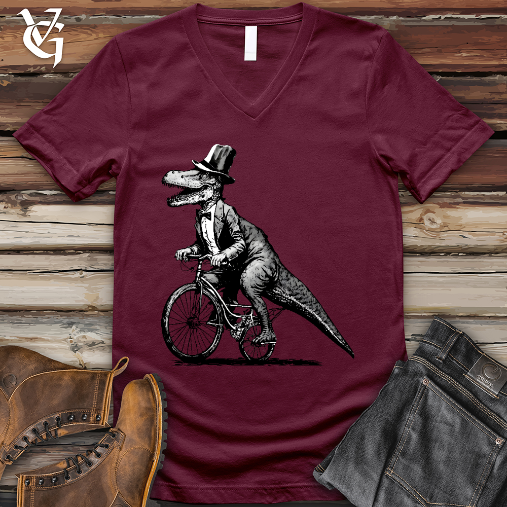 Dinosaur Riding a Bike V-Neck Tee