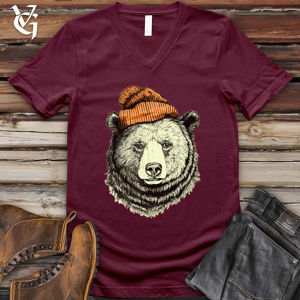 Bear Wearing Hunters Beanie V-Neck Tee