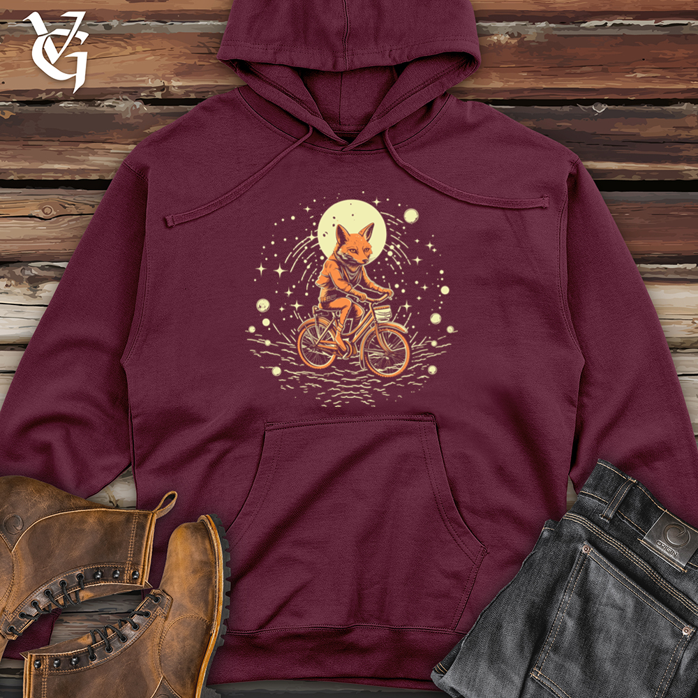 Retro Cosmic Bicycle Fox Midweight Hooded Sweatshirt