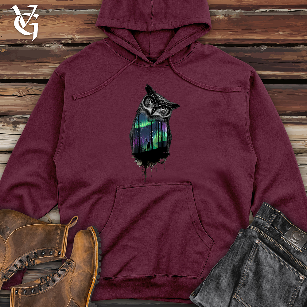 Northern Lights Owl Midweight Hooded Sweatshirt