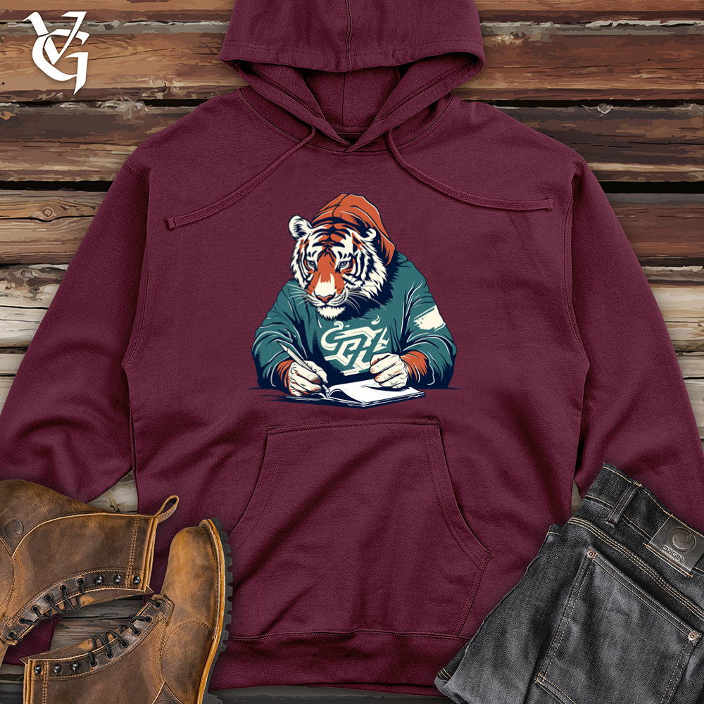Retro Scribbling Tiger Midweight Hooded Sweatshirt