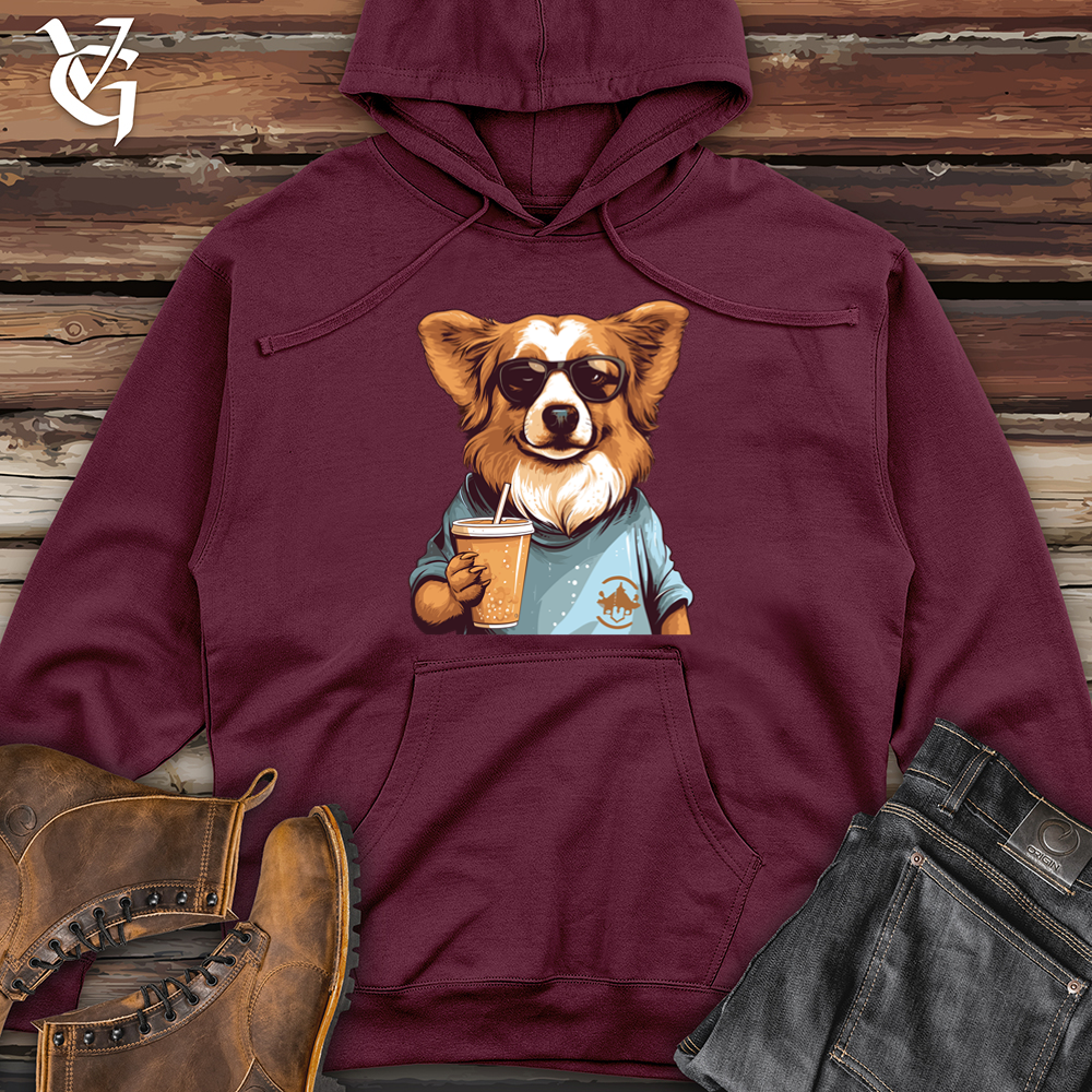 Retro Pawprint Corgi Midweight Hooded Sweatshirt