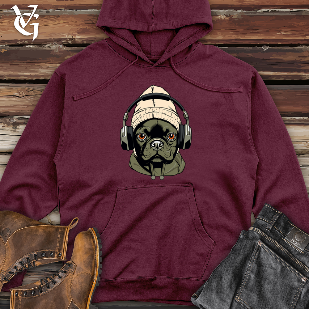 Retro Beanie Headphones Frenchie Midweight Hooded Sweatshirt