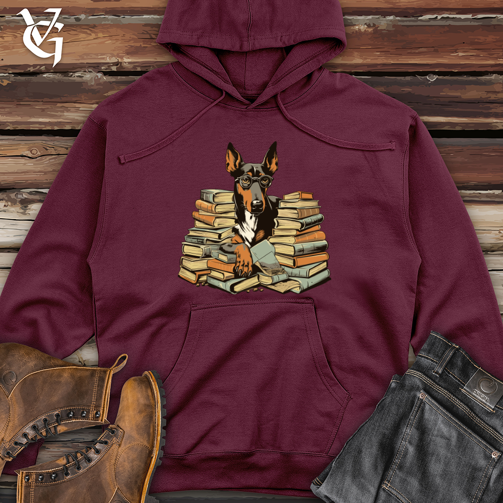 Doberman Bookworm Delight Midweight Hooded Sweatshirt