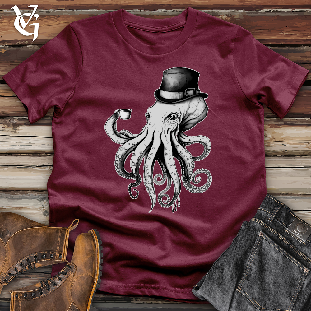 Octopus Wearing Hat Drinking Coffee Softstyle Tee