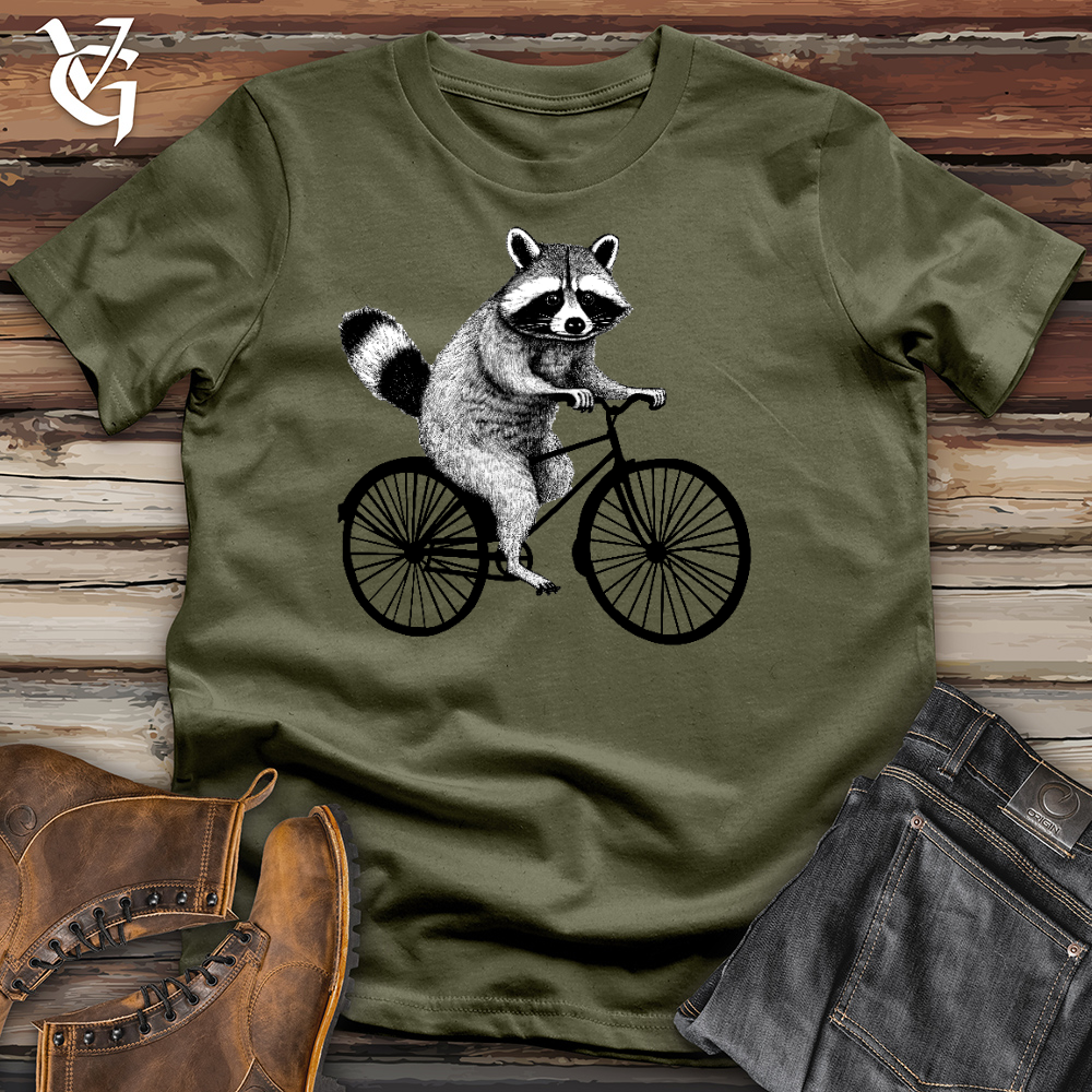 Raccoon On A Bike Cotton Tee