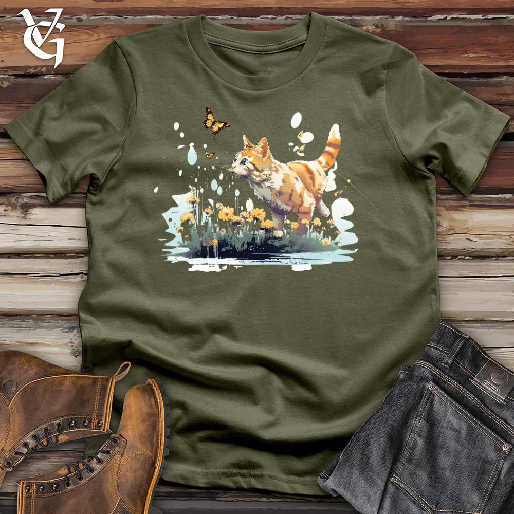 Cat Chasing Butterfly Cotton Tee