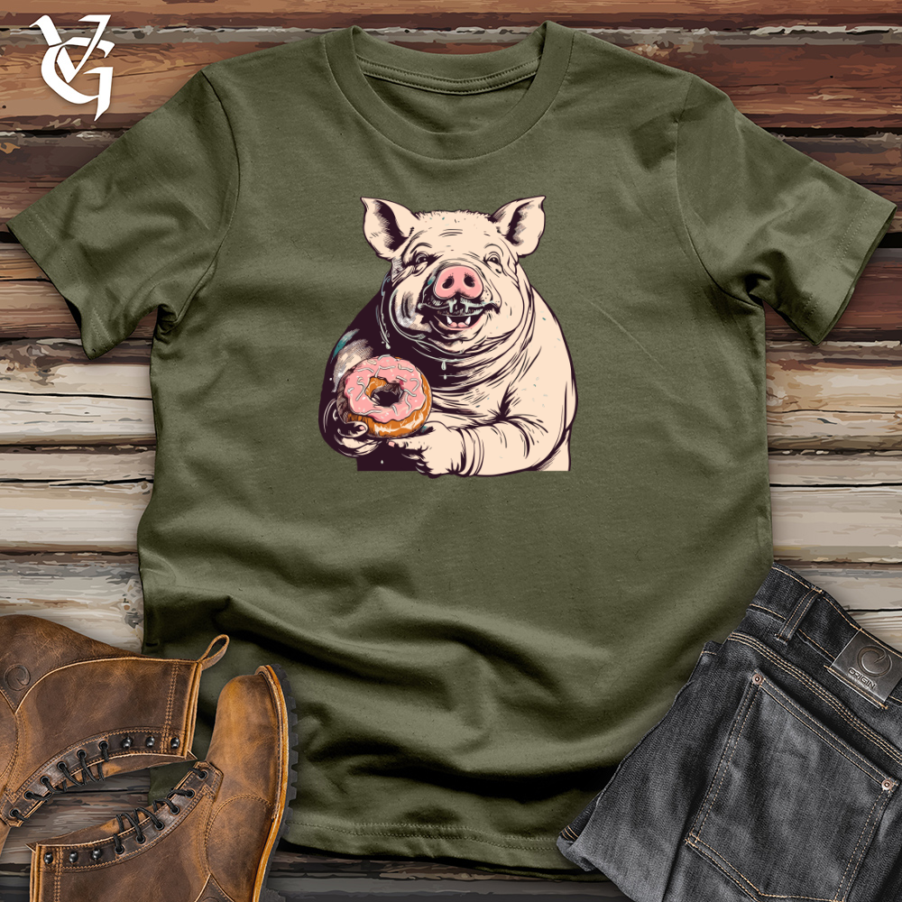 Retro Donut Devouring Pig Cotton Tee