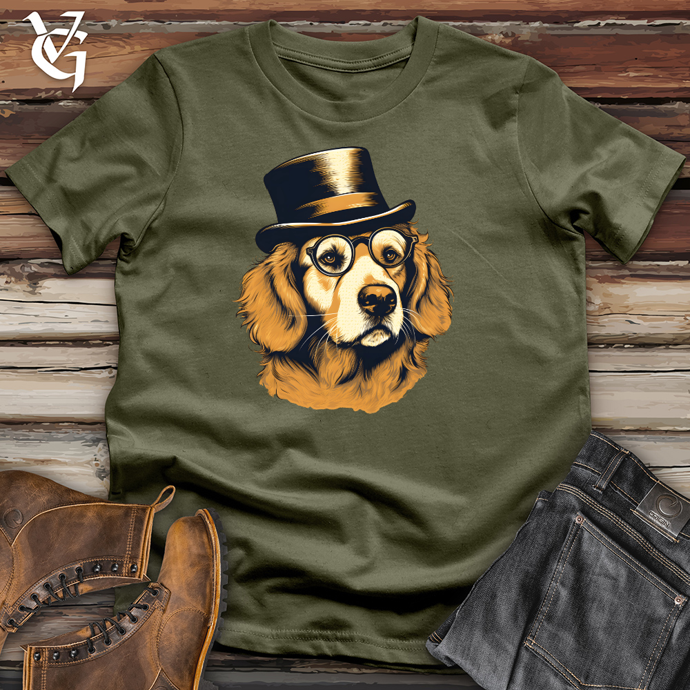 Monocled Top Hat Golden Retriever Cotton Tee