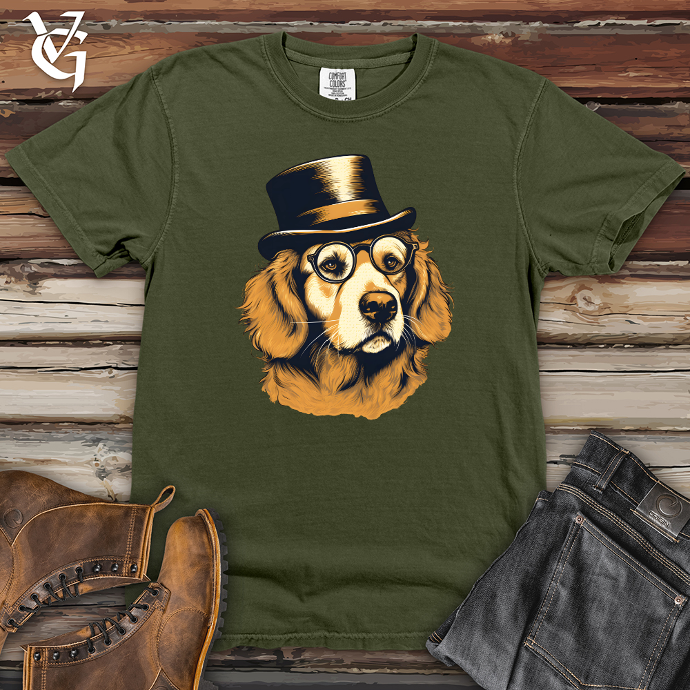 Monocled Top Hat Golden Retriever Heavy Cotton Comfort Colors Tee