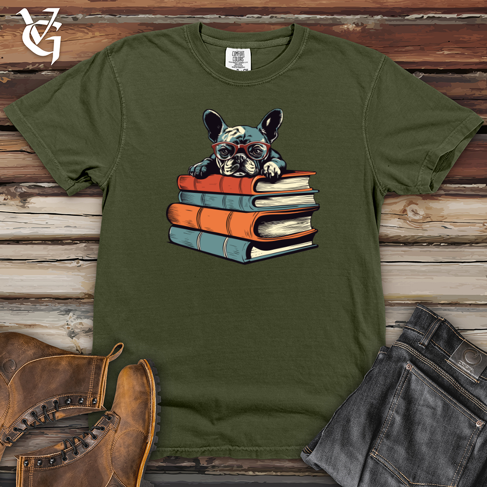 Retro Bookworm Frenchie Heavy Cotton Comfort Colors Tee