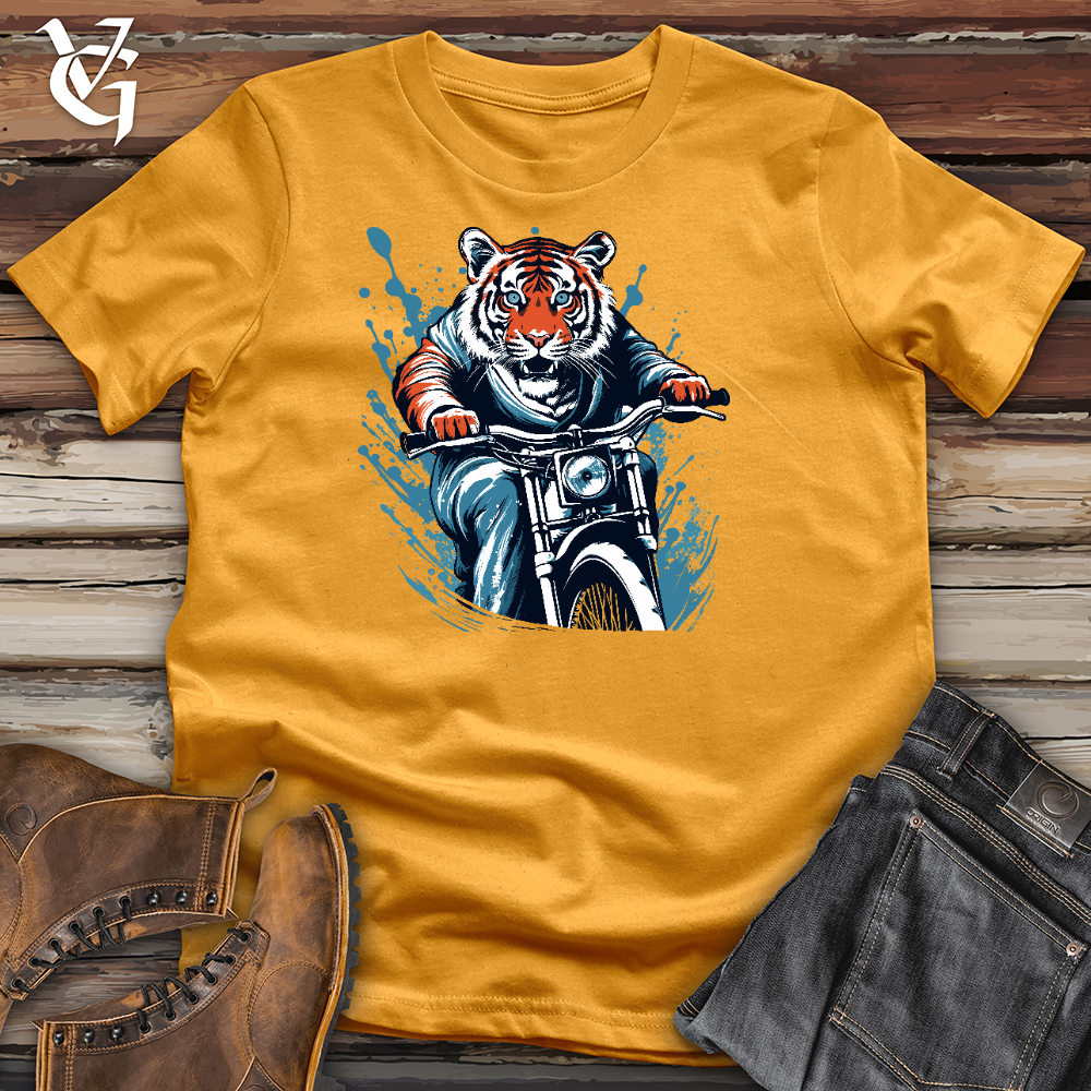 Tiger Riding On Motorbike Cotton Tee