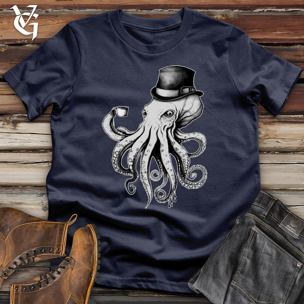 Octopus Wearing Hat Drinking Coffee Softstyle Tee