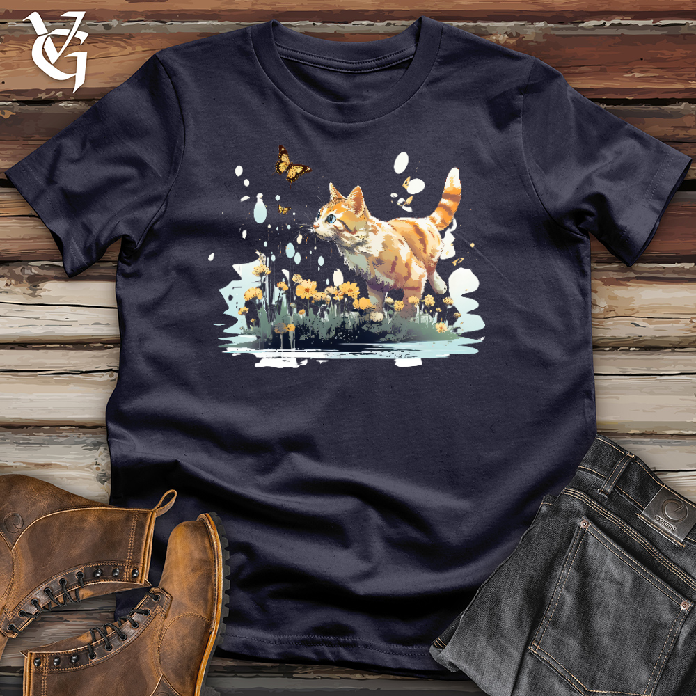 Cat Chasing Butterfly Cotton Tee