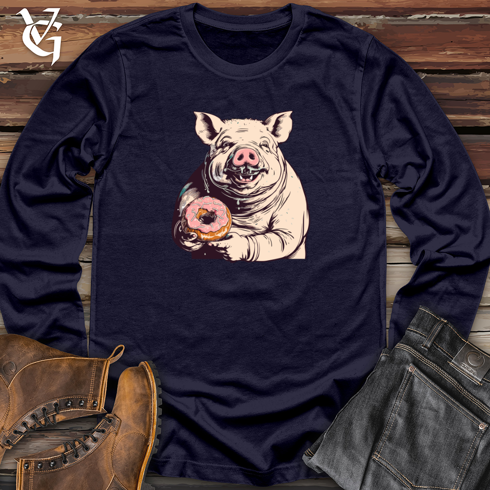 Retro Donut Devouring Pig Long Sleeve