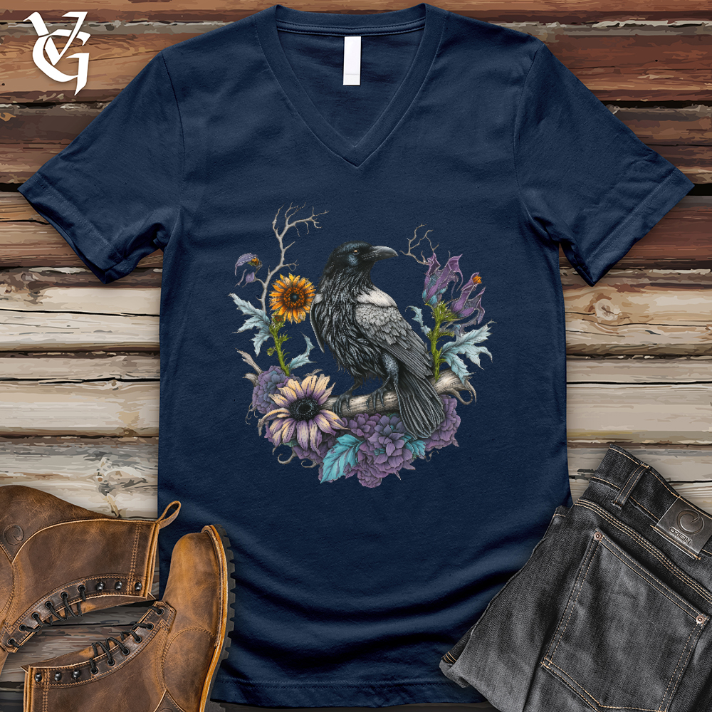 Flower Wreath Raven V- Neck Tee