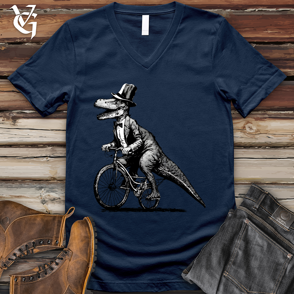 Dinosaur Riding a Bike V-Neck Tee