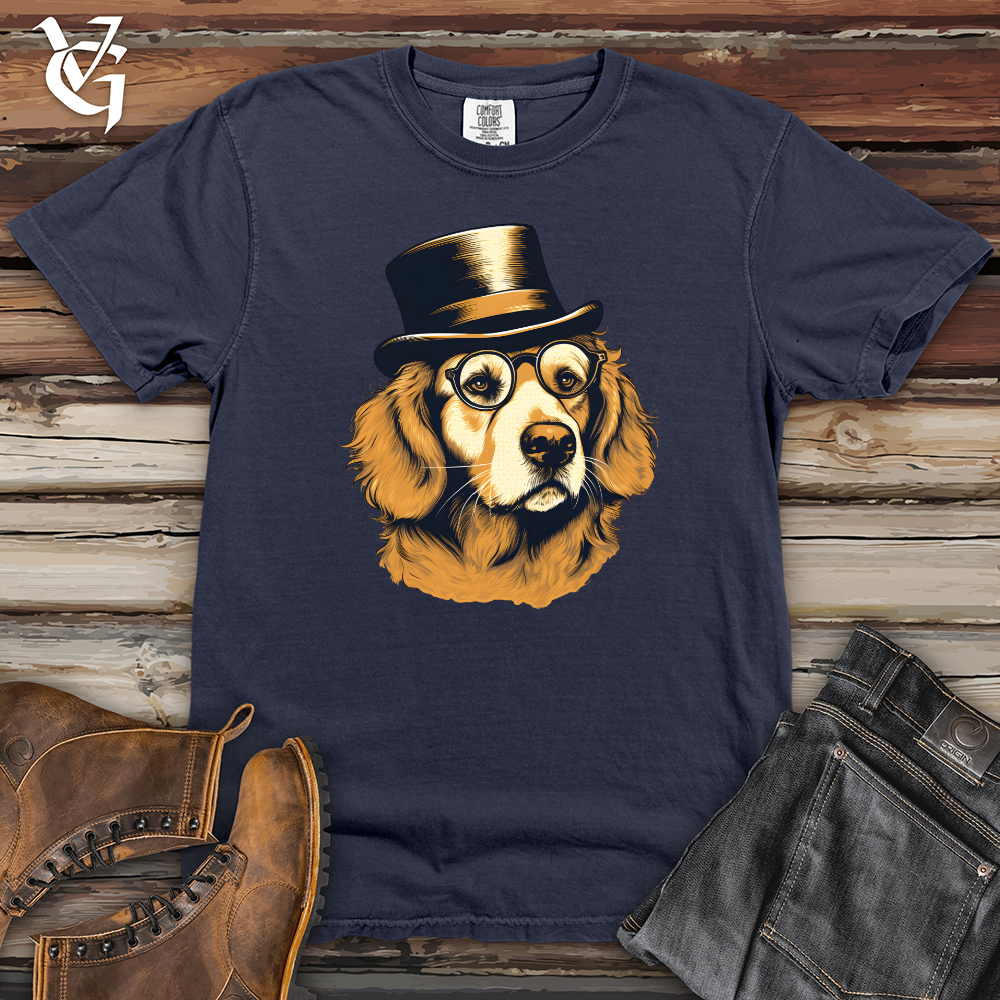 Monocled Top Hat Golden Retriever Heavy Cotton Comfort Colors Tee