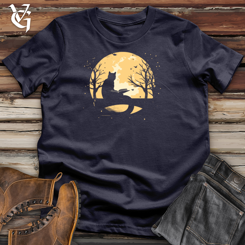 Vintage Moonlit Reading Cat Cotton Tee