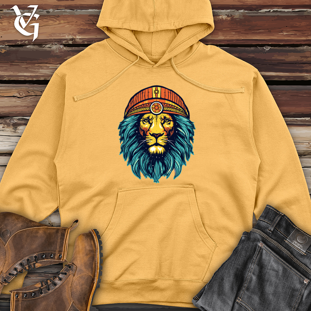 Retro Cosmic Beanie Lion Midweight Hooded Sweatshirt