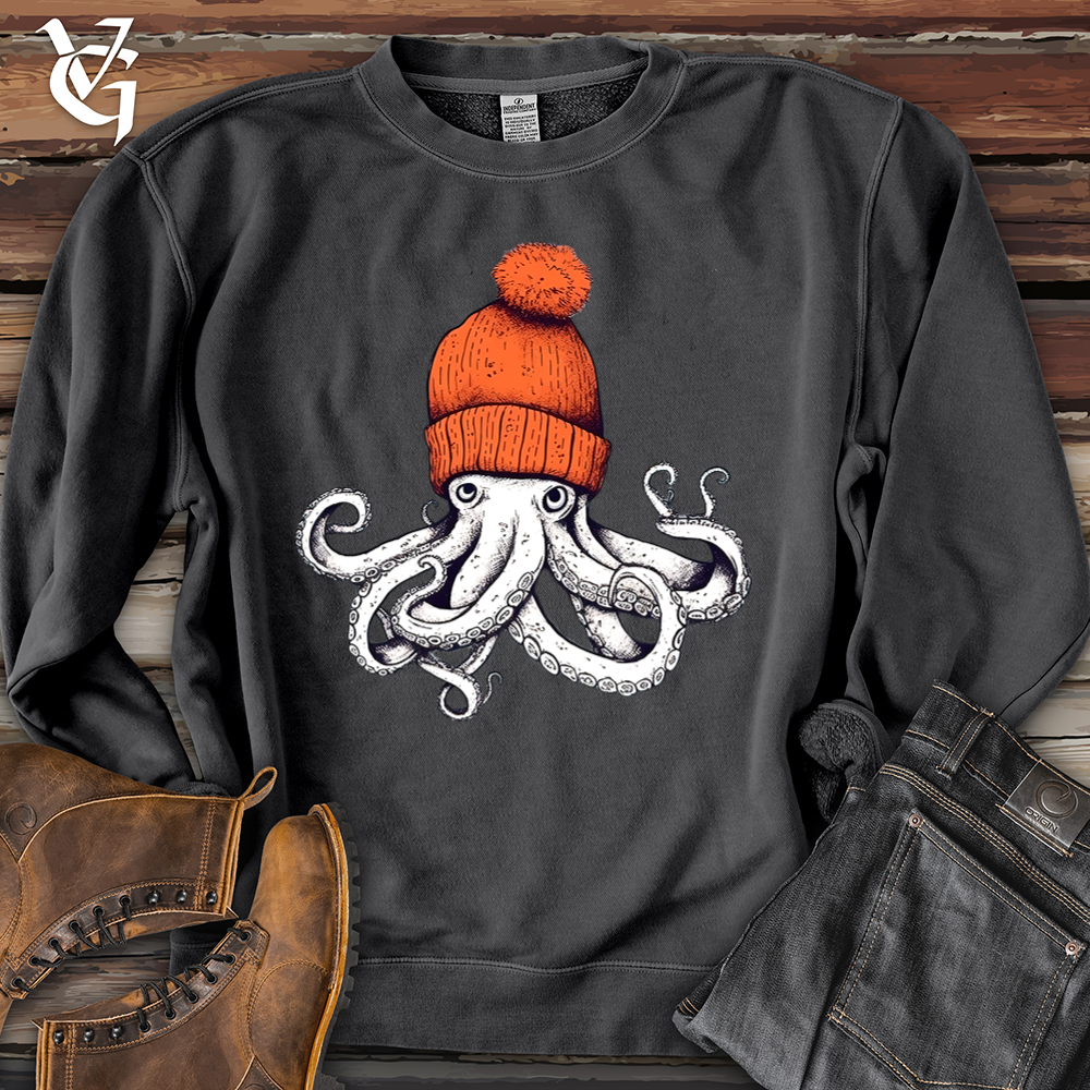 Octopus Orange Beanie Banjo Bison Pigment-Dyed Crewneck