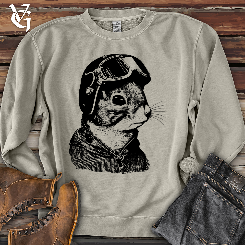 Squirrel Fighter Pilot Banjo Bison Pigment-Dyed Crewneck