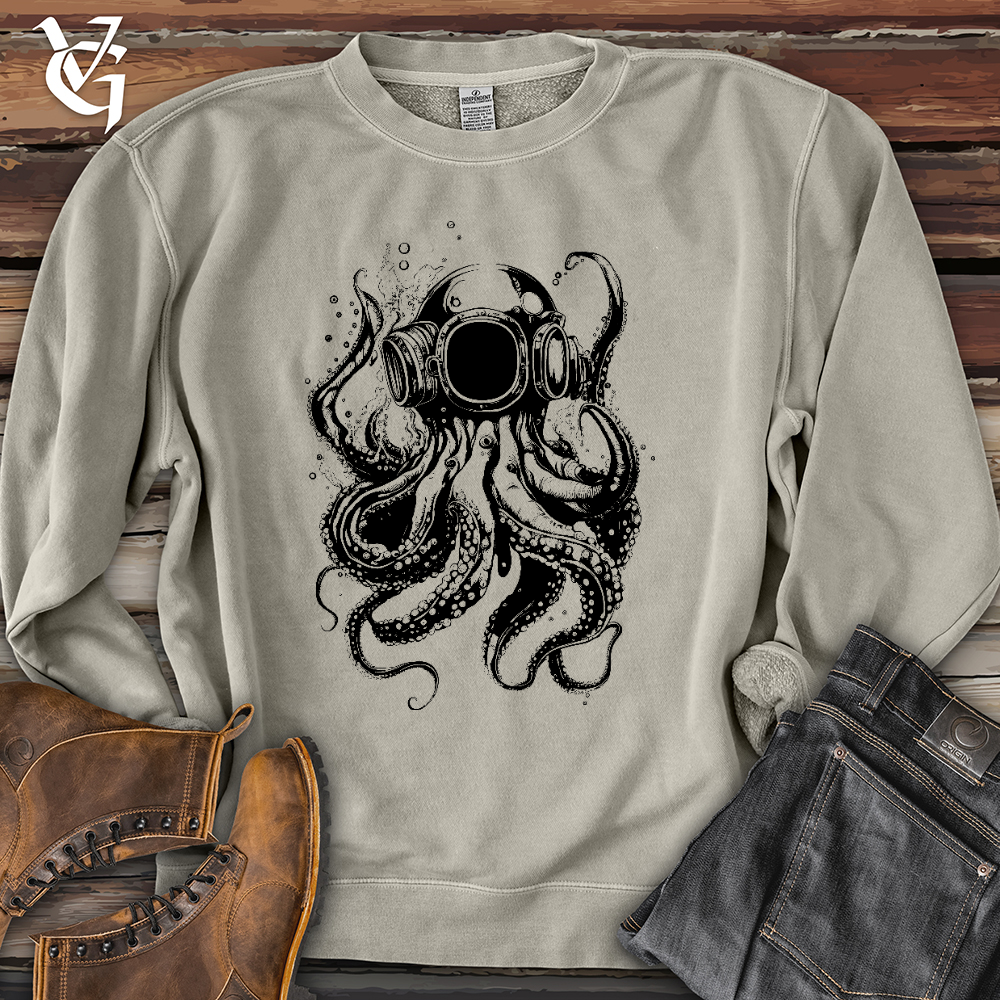Scuba Octopus Banjo Bison Pigment-Dyed Crewneck