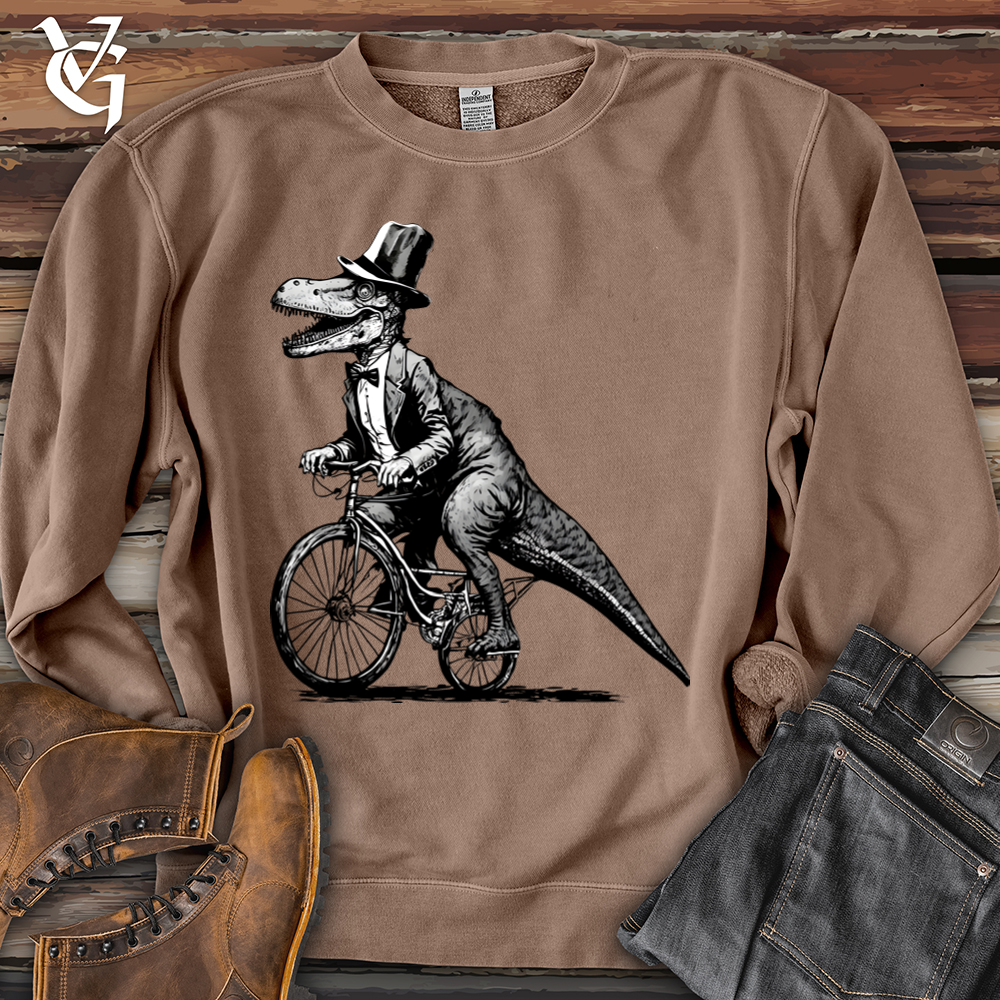 Dinosaur Riding a Bike Banjo Bison Pigment-Dyed Crewneck