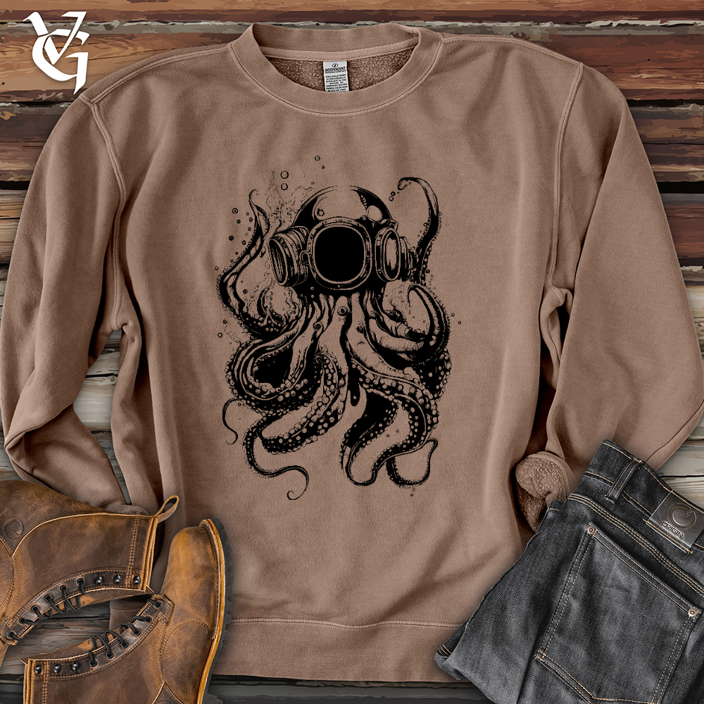 Scuba Octopus Banjo Bison Pigment-Dyed Crewneck